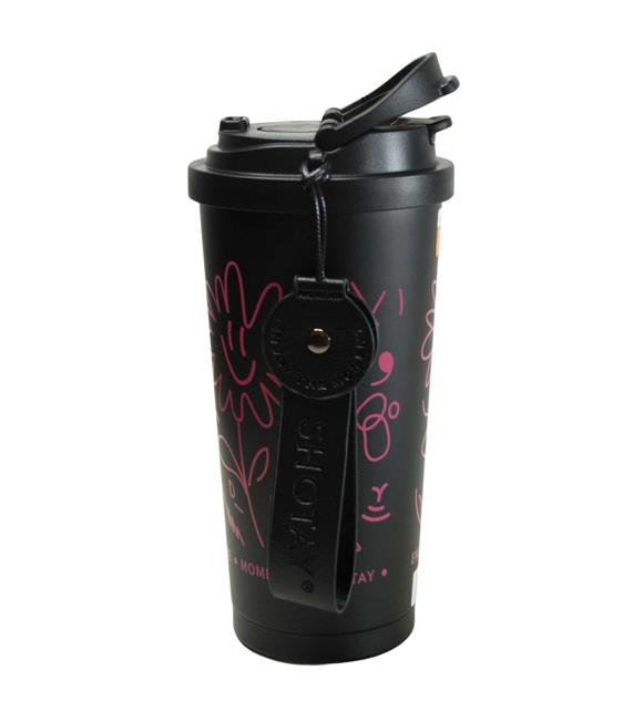 Shotay ST-8913 Çift Kullanım Pipetli/Rahat İçim Siyah 500ml Çelik Termos
