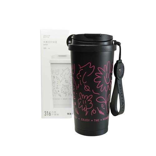 Shotay ST-8913 Çift Kullanım Pipetli/Rahat İçim Siyah 500ml Çelik Termos Okula Dönüş Kampanyası Termos Matara