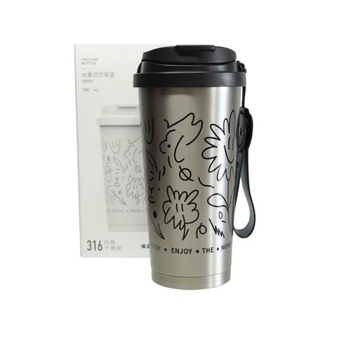 Shotay ST-8913 Çift Kullanım Pipetli/Rahat İçim Gri 500ml Çelik Termos Okula Dönüş Kampanyası Termos Matara
