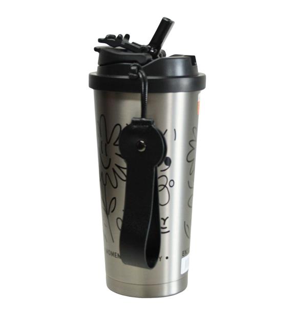 Shotay ST-8913 Çift Kullanım Pipetli/Rahat İçim Gri 500ml Çelik Termos