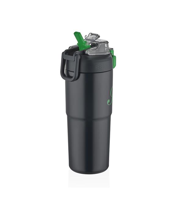 Shotay ST-8133 Çift Kullanım Pipetli/Rahat İçim Siyah 750ml Çelik Matara