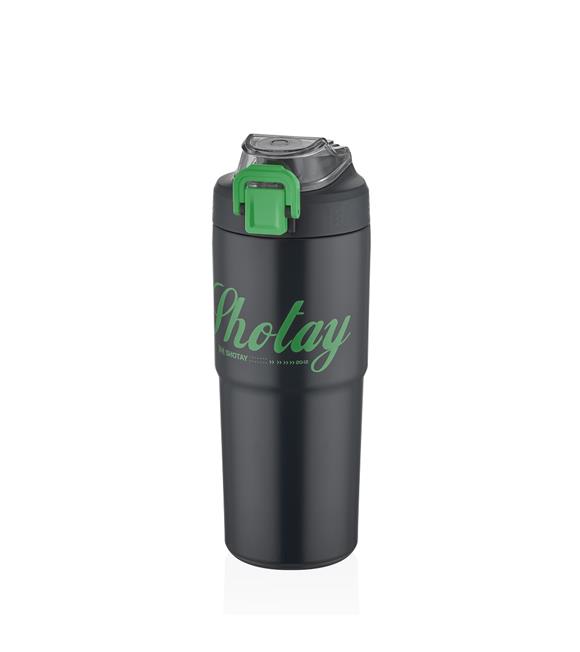 Shotay ST-8133 Çift Kullanım Pipetli/Rahat İçim Siyah 750ml Çelik Matara
