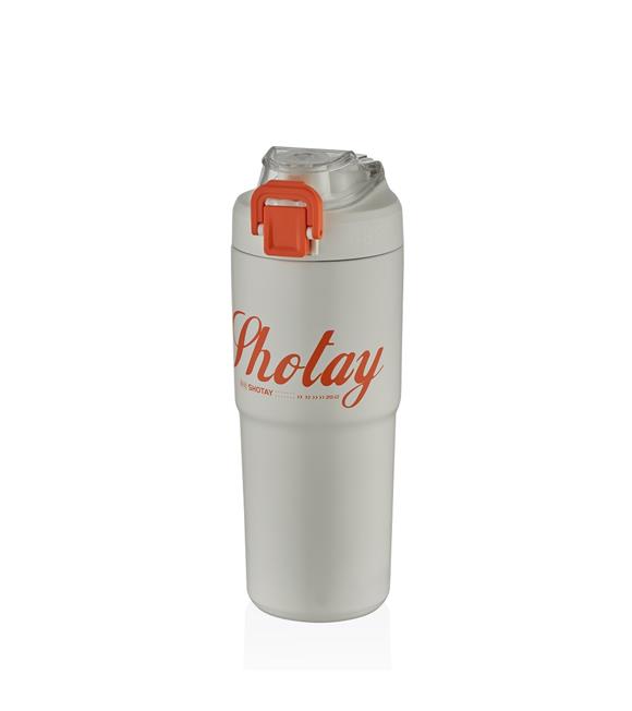 Shotay ST-8133 Çift Kullanım Pipetli/Rahat İçim Beyaz 750ml Çelik Matara