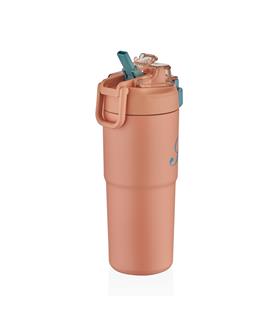 Shotay ST-8133 Çift Kullanım Pipetli/Rahat İçim Pembe 750ml Çelik Matara