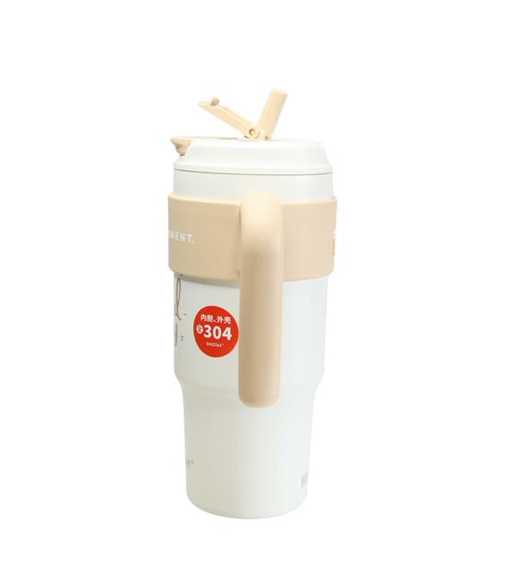 Shotay ST-8917 Çift Kullanım Pipetli/Rahat İçim Beyaz 1000ml Çelik Matara