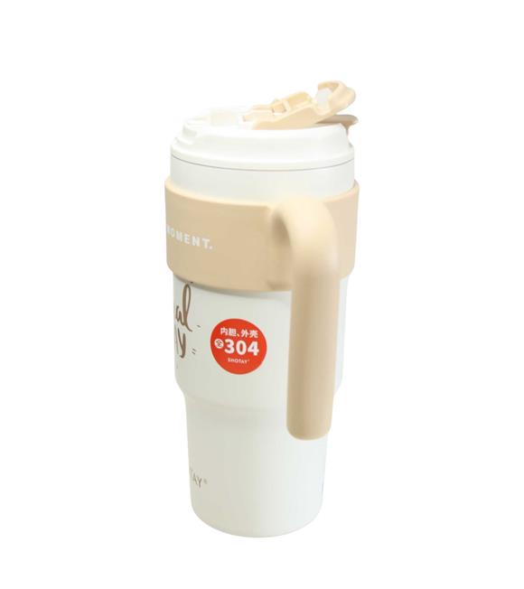 Shotay ST-8917 Çift Kullanım Pipetli/Rahat İçim Beyaz 1000ml Çelik Matara