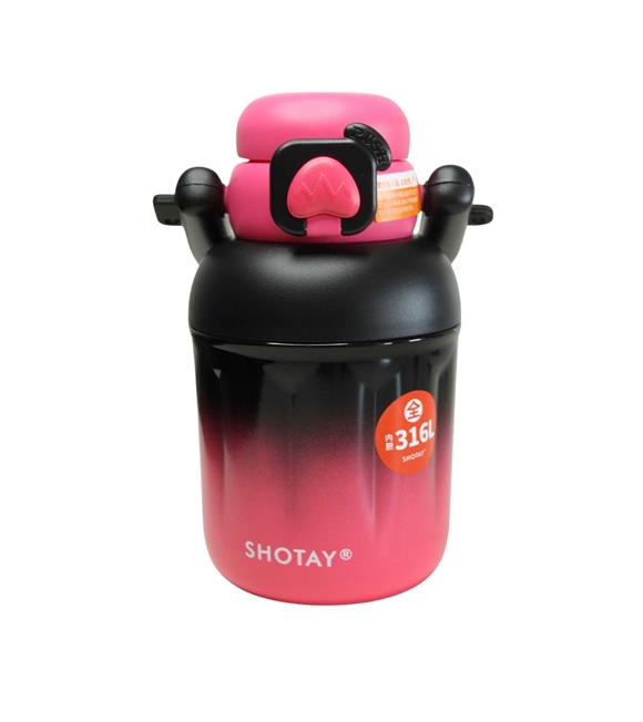 Shotay ST-8931 680ml Pipetli Siyah-Pembe Çelik Matara