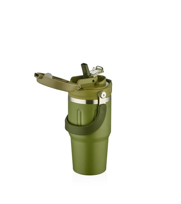 Shotay ST-8166 Çift Kullanım Pipetli/Rahat İçim Yeşil 650ml Çelik Termos