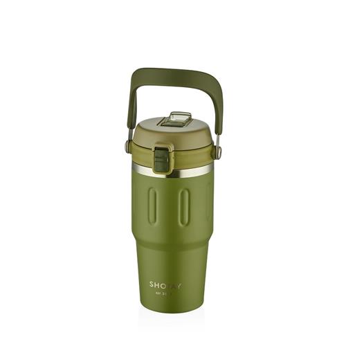 Shotay ST-8166 Çift Kullanım Pipetli/Rahat İçim Yeşil 650ml Çelik Termos Okula Dönüş Kampanyası Termos Matara