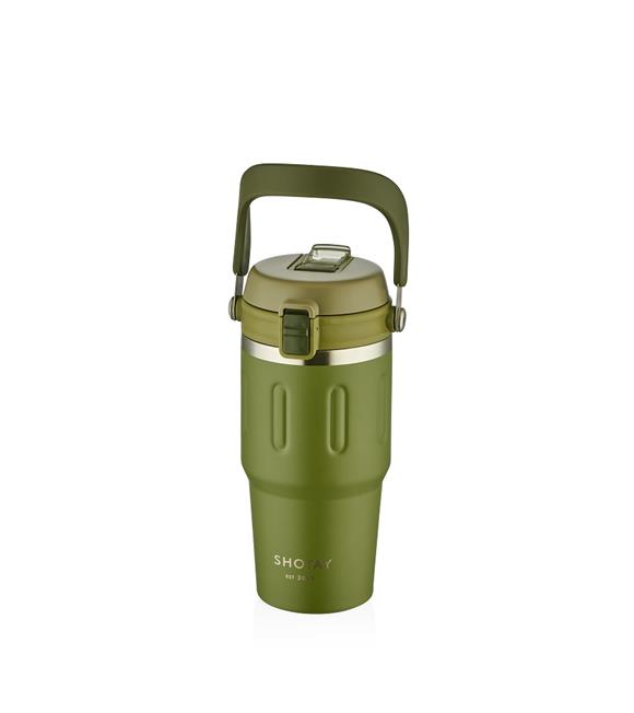 Shotay ST-8166 Çift Kullanım Pipetli/Rahat İçim Yeşil 650ml Çelik Termos