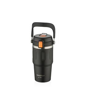 Shotay ST-8166 Çift Kullanım Pipetli/Rahat İçim Siyah 650ml Çelik Termos