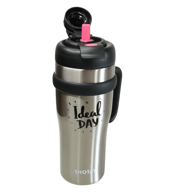 Shotay ST-8919 Çift Kullanım Pipetli/Rahat İçim Gri 1000ml Çelik Termos