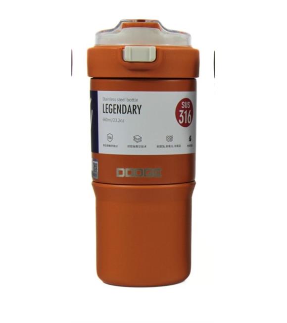 Dodge DB-23684 Çift Kullanım Pipetli/Rahat İçim Turuncu 660ml Çelik Termos