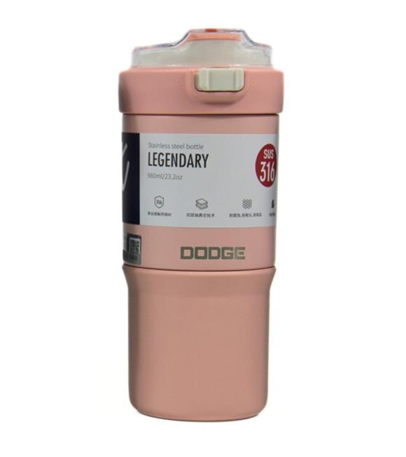 Dodge DB-23684 Çift Kullanım Pipetli/Rahat İçim Pembe 660ml Çelik Termos