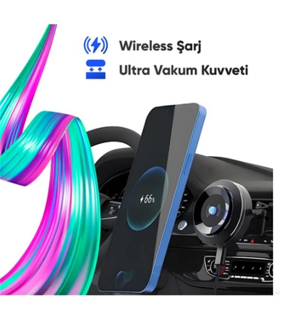 Enkado Otomatik Vakumlu Kablosuz Şarjlı Araç İçi Telefon Tutucu_1
