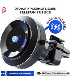Enkado Otomatik Vakumlu Kablosuz Şarjlı Araç İçi Telefon Tutucu