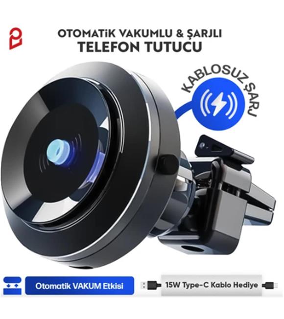 Enkado Otomatik Vakumlu Kablosuz Şarjlı Araç İçi Telefon Tutucu