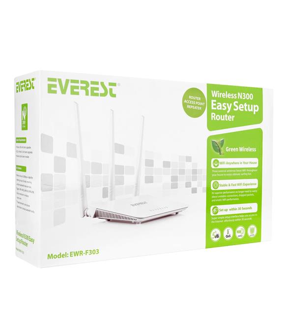 Everest EWR-F303 300Mbps 2.4GHz 3x5dBi Anten 1xWAN 3xLAN Repeater+AP+WISP Destekli Wireless Router_1