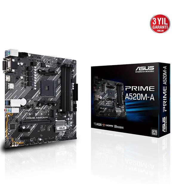 Asus Prime A520M-A AMD AM4 128GB DDR4 4800Mhz M2 Dvi-Vga-Hdmi mATX Anakart