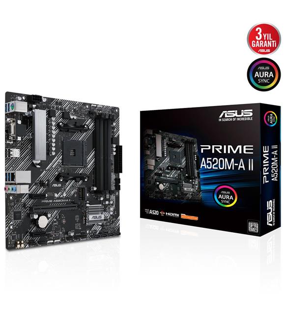 Asus Prime A520M-A II AMD AM4 128GB DDR4 4866Mhz M2 Dp-Vga-Hdmi mATX Anakart