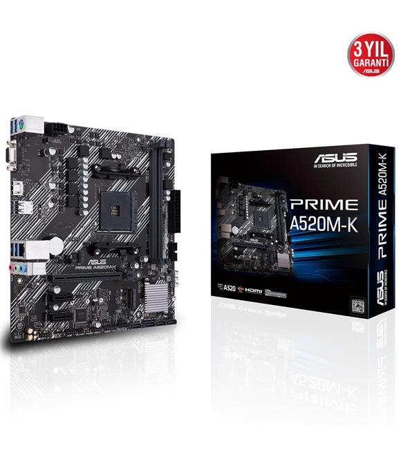 Asus Prime A520M-K AMD AM4 64GB DDR4 4600Mhz M2 Vga-Hdmi mATX Anakart