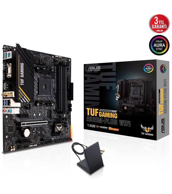 Asus Tuf Gaming A520M-Plus Wifi AMD AM4 128GB DDR4 4866Mhz M2 Dp-Vga-Hdmi mATX Anakart