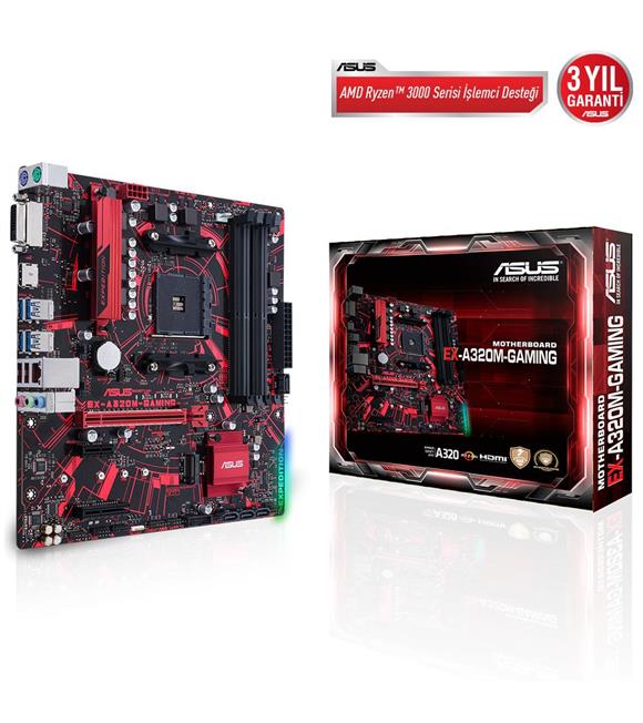 Asus Ex-A320M-Gaming AMD AM4 64GB DDR4 3200Mhz M2 Dvi-Hdmi mATX Anakart