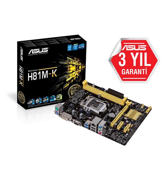 Asus H81M-K Intel LGA1150 4.Nesil DDR3 16GB 1066MHz Vga-Dvi uATX Anakart