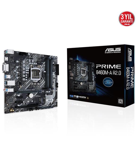 Asus Prime B460M-A R2.0 Intel LGA1200 11.Nesil 128Gb DDR4 2933MHz M2 Hdmi-Dvi mATX Anakart