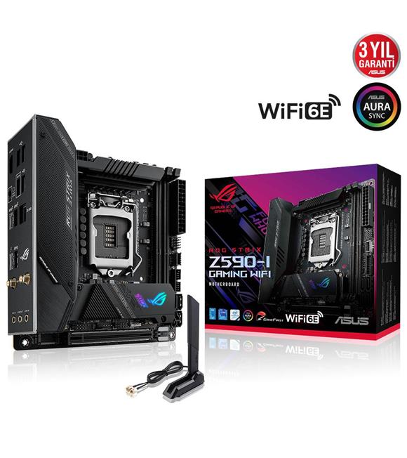 Asus Rog Strix Z590-I Gaming Wifi Intel LGA1200 11.Nesil 64GB DDR4 5133MHz M.2 Hdmi mITX Anakart