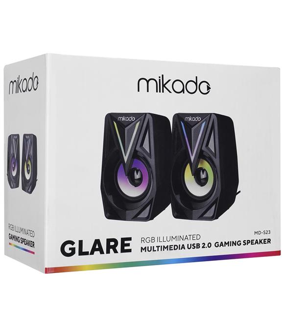 Mikado MD-S23 GLARE 2.0 Multimedia 3W-2 Siyah USB RGB Işıklı Gaming Speaker Hoparlör Stereo Giriş