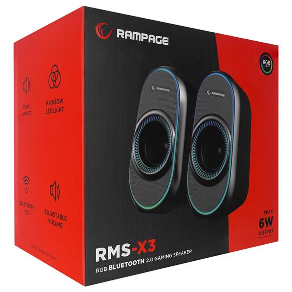 Rampage RMS-X3 2.0 6W Bluetooth Özellikli Siyah Multimedia RGB Işıklı Gaming USB Speaker
