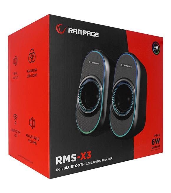 Rampage RMS-X3 2.0 6W Bluetooth Özellikli Siyah Multimedia RGB Işıklı Gaming USB Speaker
