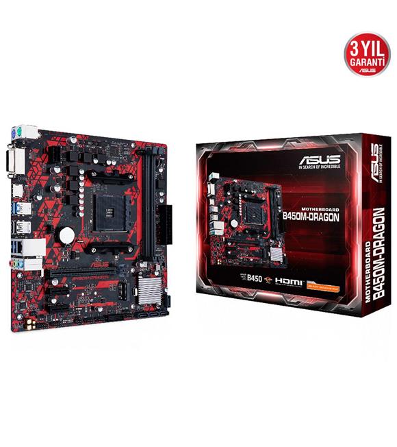 Asus B450M-Dragon Ddr4 4400MHz Dvi-Hdmi Am4 M2 mATX Anakart