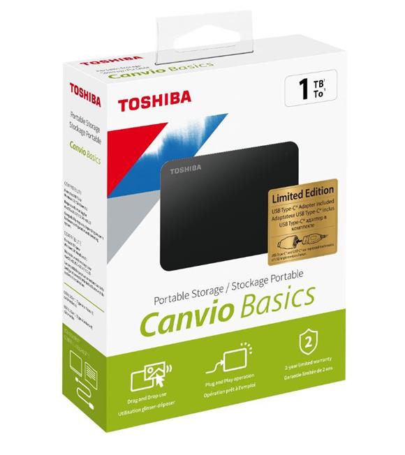 Toshiba 1Tb Canvio Basics 2.5" Usb3.2 Gen1 + Type-C Adaptör Hdtb410Ek3Ab Harici Harddisk