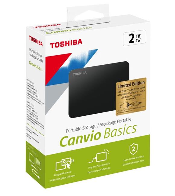 Toshiba 2Tb Canvio Basics 2.5" Usb3.2 Gen1 + Type-C Adaptör Hdtb420Ek3Ab Harici Harddisk