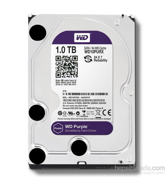 Wd 1TB Purple Intellipower Sata 3.0 64Mb 3,5" Güvenlik Diski 7x24 (WD10PURX) Harddisk