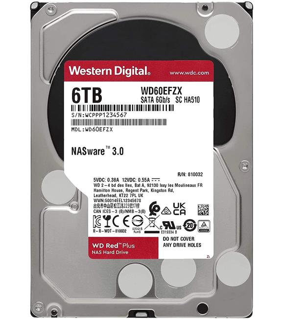 Wd 6TB WD Red Plus NAS Internal Hard Drive HDD - 5640 RPM, SATA 128 MB WD60EFZX Harddisk_1