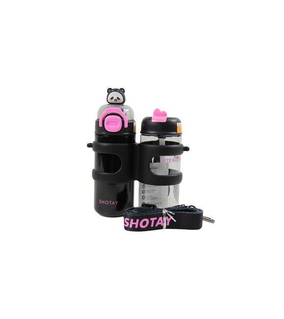Shotay ST-8903 330ml+450ml Çift Kullanım Pipetli Siyah Matara