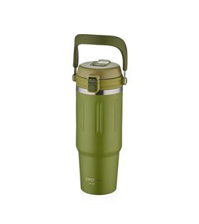 Shotay ST-8168 Çift Kullanım Pipetli/Rahat İçim Yeşil 900ml Çelik Termos