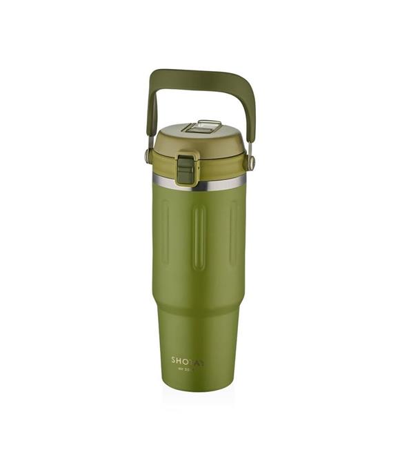 Shotay ST-8168 Çift Kullanım Pipetli/Rahat İçim Yeşil 900ml Çelik Termos