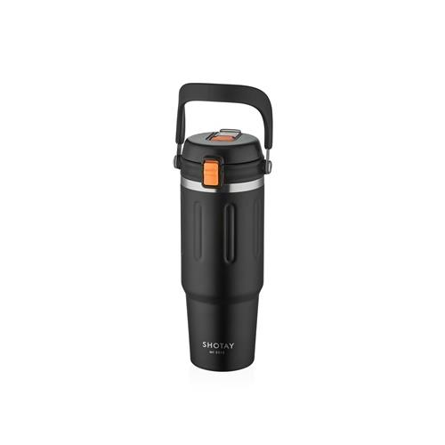 Shotay ST-8168 Çift Kullanım Pipetli/Rahat İçim Siyah 900ml Çelik Termos Okula Dönüş Kampanyası Termos Matara