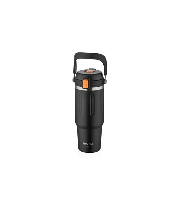 Shotay ST-8168 Çift Kullanım Pipetli/Rahat İçim Siyah 900ml Çelik Termos