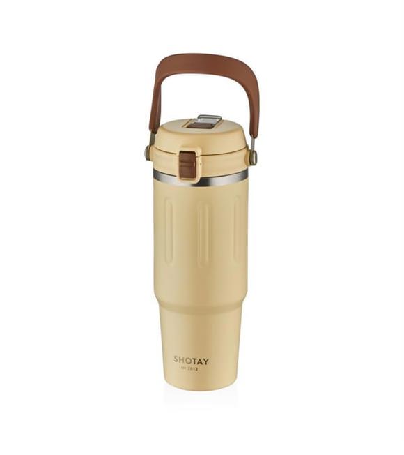 Shotay ST-8168 Çift Kullanım Pipetli/Rahat İçim Beyaz 900ml Çelik Termos