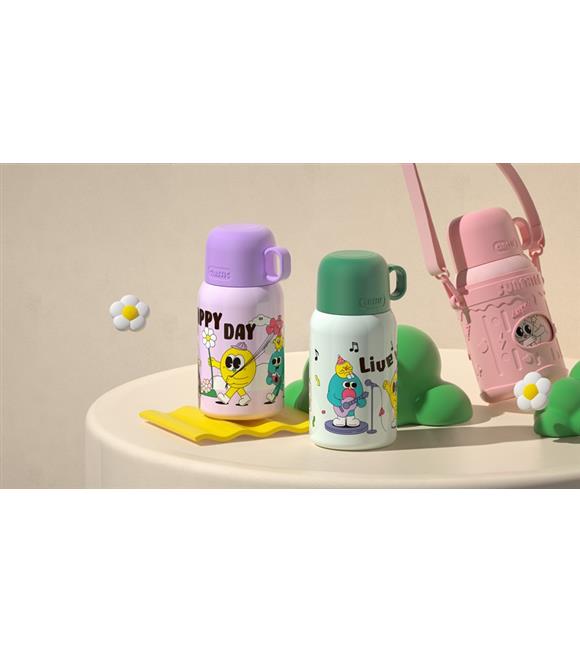 Shotay ST-8817 480ml Askılı Silikon Kılıflı Pipetli Desenli Yeşil Çelik Matara_1