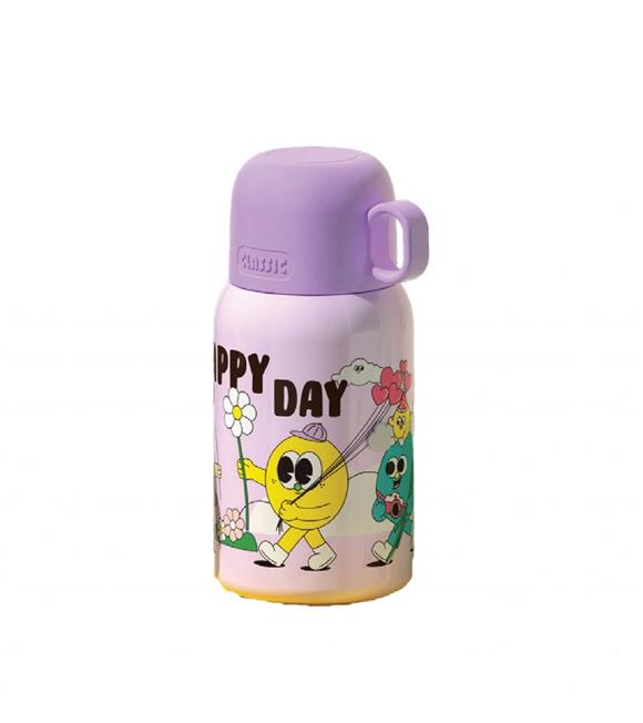 Shotay ST-8817 480ml Askılı Silikon Kılıflı Pipetli Desenli Mor Çelik Matara