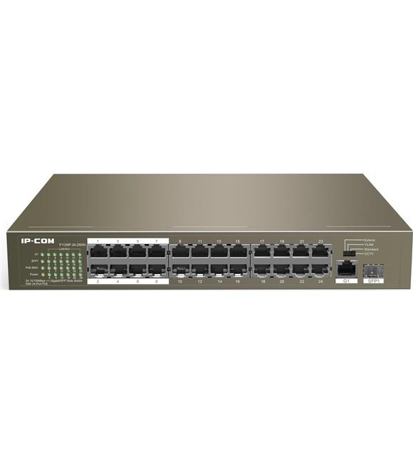 İpcom F1126P-24-250W 24 Port POE+ RJ45 10-100Mbps 2xRJ45Gbit 1xSFP Yönetilemez Switch