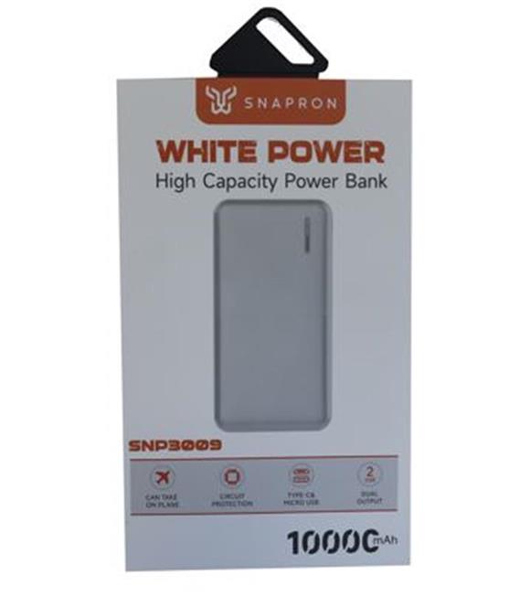 SnapMax SNP-3009 Beyaz 10.000 mah Powerbank 2x USB Çıkışlı 1 Type-C ve 1 Micro Girişli