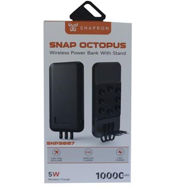 SnapMax SNP-3007 10.000 mah Siyah Vantuzlu Kablosuz ve 3in1 Kablolu Powerbank