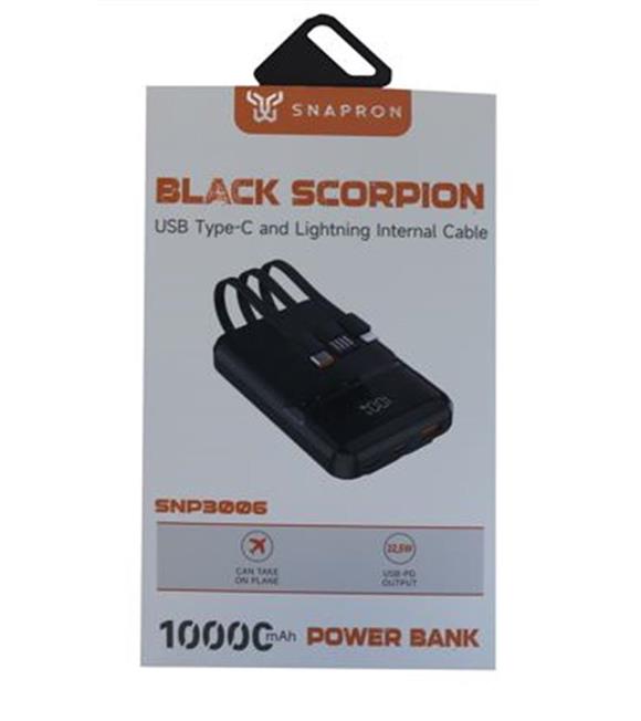 SnapMax SNP-3006 10.000 mah Hızlı Şarj LED Göstergeli 3in1 Dahili Kablolu Powerbank